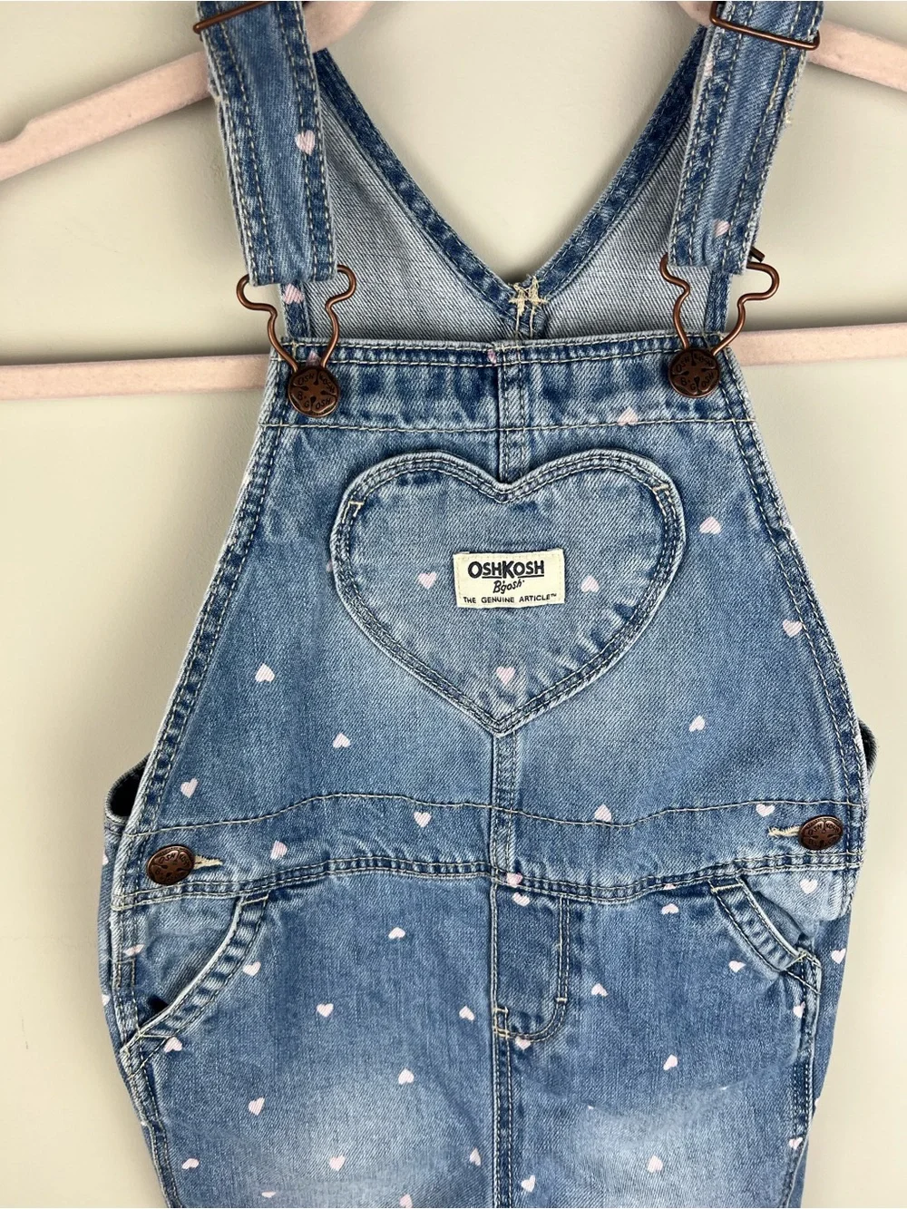 OshKosh B'gosh Blue Denim Overalls with Pink Heart Print